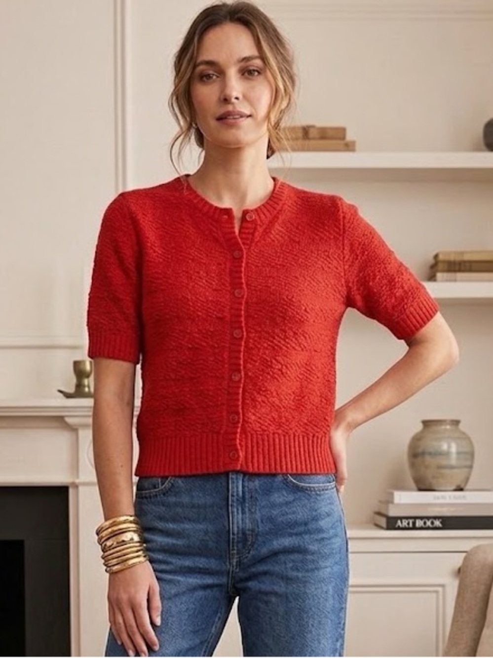 Vintage Helen Harper | Red Button-up Short Sleeve Cardigan Small